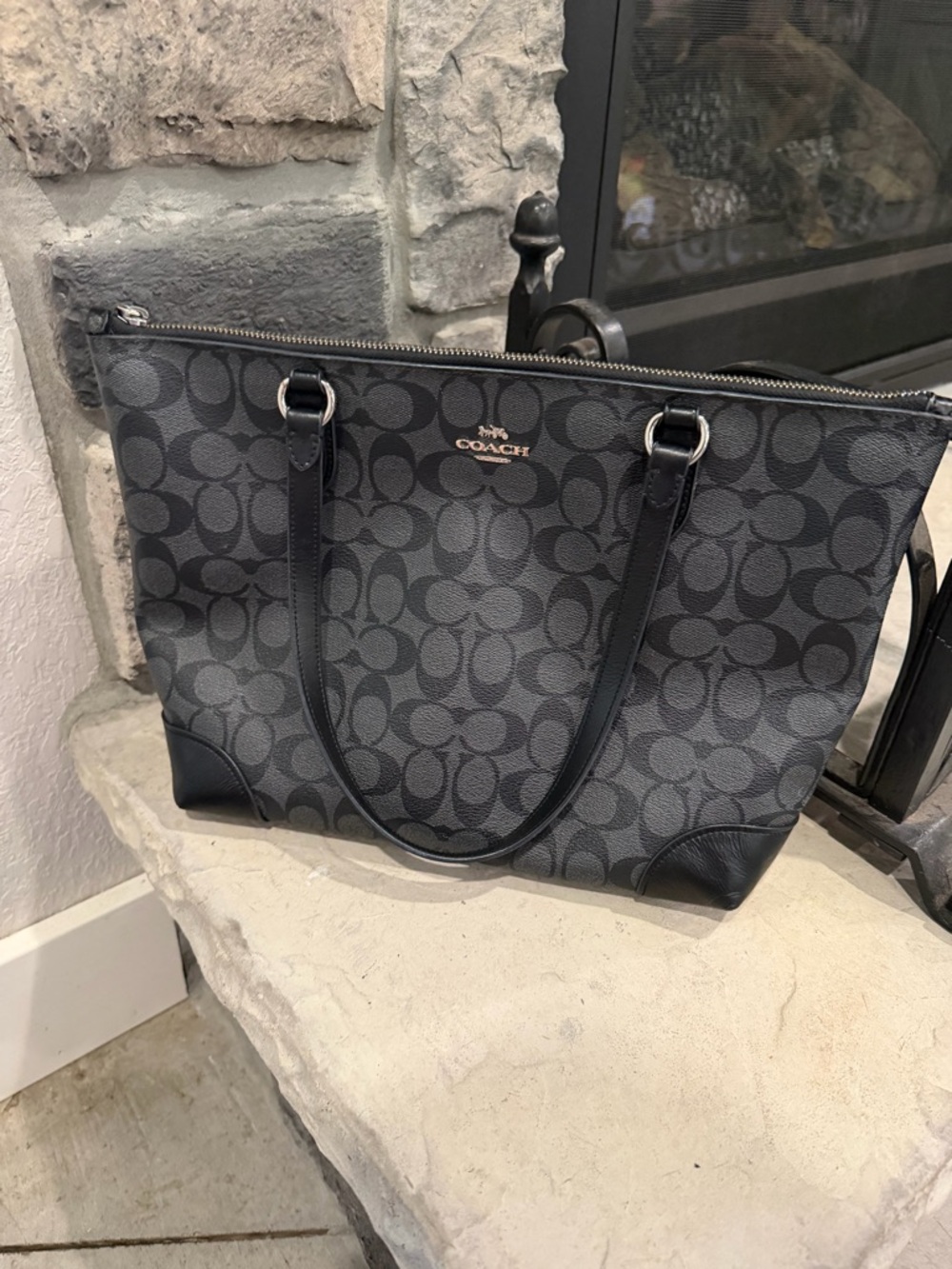 Coach Signature Tote in Charcoal and Black - Picture 11 of 13